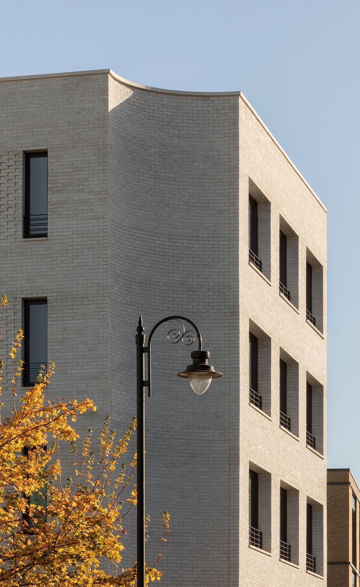 A white brick residential building